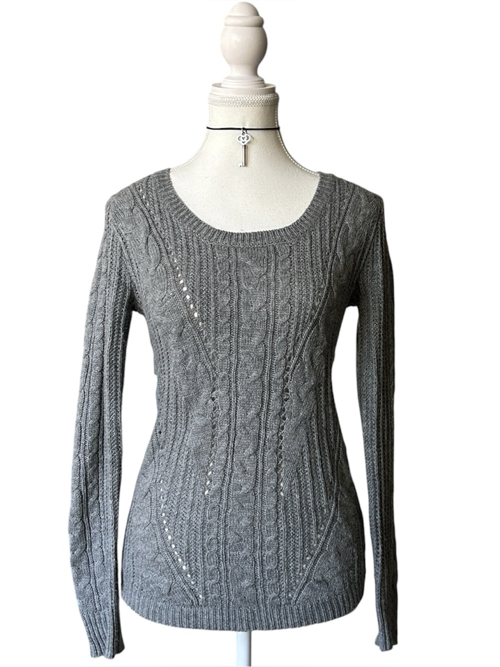 Y2K Coquette “So” Basic Gray Cable Knit Pullover Sweater